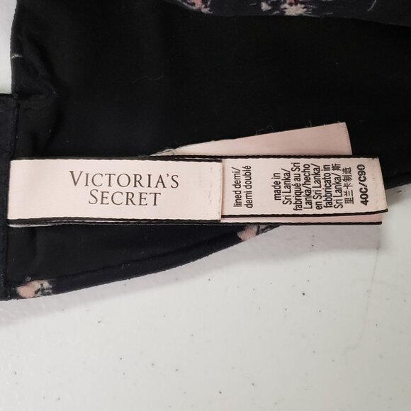 Victorias Secret Womens Lined Demi Bra Size 40C Black Dark Floral Bow Intimate - Picture 6 of 12